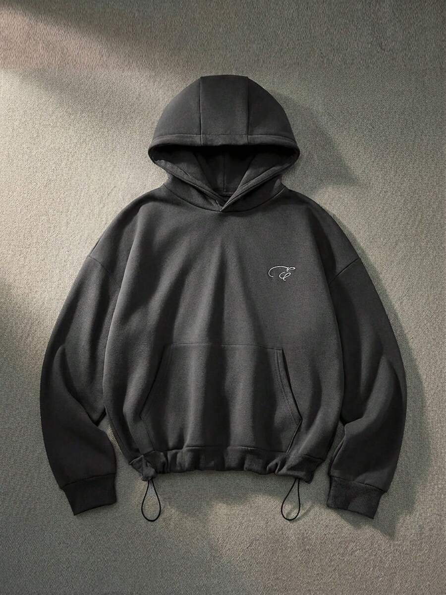 ESTAVOR Men's Casual Loose Fit Pullover Hoodie With All-Over Graphic Print, Black, Spring/Autumn, Going Out,Streetwear - Dark Grey - View 1