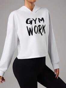 Dewbera Sudadera con capucha de manga larga y hombros caídos con estampado de letras para mujer - Blanco - Ver 4