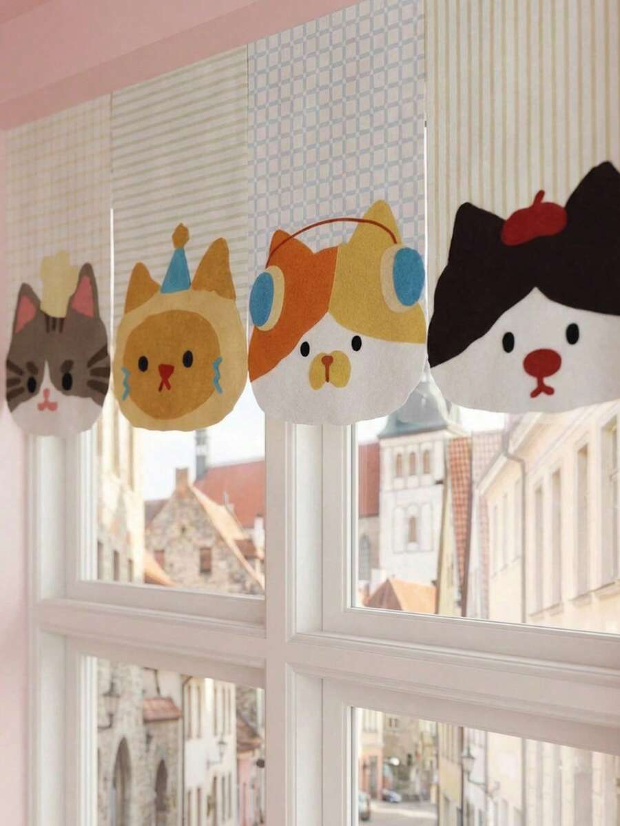 Joivida 1件可爱猫咪门帘横幅三角旗卧室客厅装饰隐私屏风短半帘遮挡垂帘（建议购买伸缩杆）
