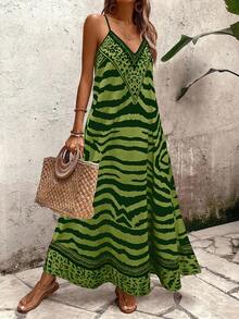 EMERY ROSE Women's Leopard Print Loose Maxi Slip Dress, Elegant For Daily Wear And Vacation, Summer - Olive Green - View 6