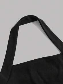 SHEIN Girlism Tween Girls Casual Elegant Black & White Knit Spaghetti Strap Snug Fit Waist Flare A-Line Dress, Mini Dress For Valentine's Day Party, Outing, Back To School Outfit - Black and White - View 3