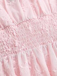 Sweetra 女士甜美可爱花卉提花泡泡袖衬衫，收腰设计，A字版型，粉色，春夏款 - 粉色 - 查看 3