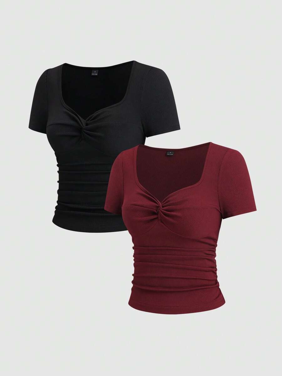 Sweetra Y2K Sexy Twist Pleated Versatile Commuter Blouse - Multicolor - View 1