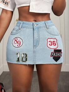 BamGleam Women's Digit Patch Pocket Bodycon Sexy Denim Mini Skirt - Light Wash - View 7