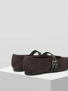 MOTF WOMEN'S FASHION COMMUTER TEXTURED DOUBLE BUCKLE STRAPS DETAIL ROUND TOE SHOES VALENTINE'S DAY