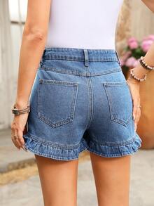 EMERY ROSE Shorts vaqueros casuales de mujer con dobladillo con volantes, para verano - Azul - Ver 2