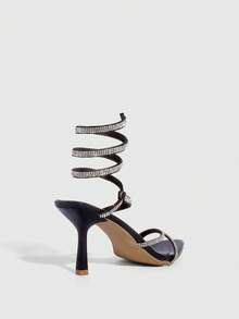 CUCCOO SZL Women Fashionable Rhinestone Decor Pointed Toe Stiletto Heeled Sandals Prom Heels Summer Shoes - Brown - View 8