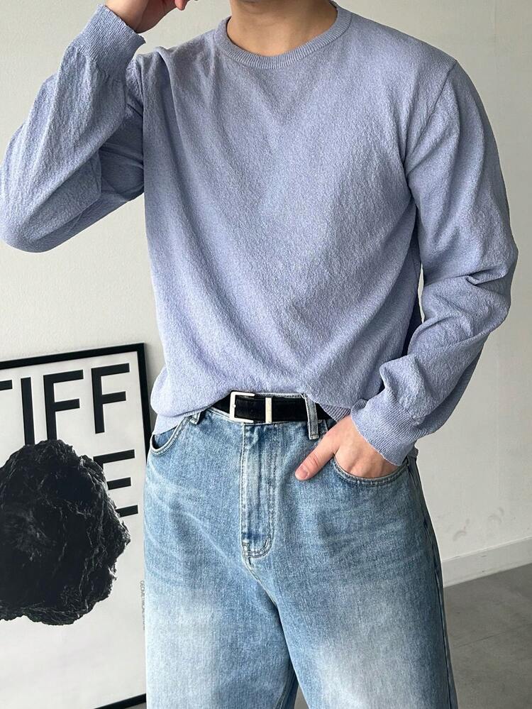 Men's Solid Color Crew Neck Sweater, Spring