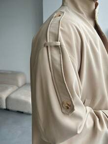 DAZY Cortavientos de hombre de cintura suelta y dobladillo con cordón, unicolor, para primavera/otoño - Caqui - Ver 3