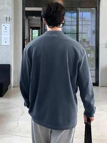 DAZY 男士休闲百搭长袖蓝色Polo衫，春季 - 藍色 - 查看 2