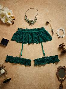 Spicy Aura Women's Solid Color Lace Sexy Lingerie Accessories - Dark Green - View 2