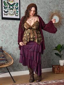ROMWE Camiseta sin tirantes y top de tirantes de talla grande con bajo asimétrico, estilo hippie bohemio de vacaciones, top de tirantes casual retro con estampado - Multicolor - Ver 1