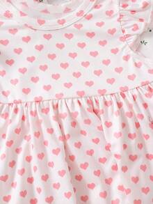 Adorable Baby Girls Short Round Neck Ruffle Sleeve A Line Flared Dresses With Plant And Heart Patterns - Multicolor - View 7