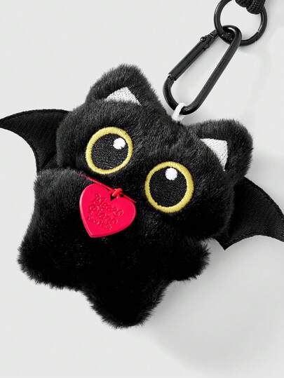 ROMWE Kawaii 1 Peça Chaveiro Multifuncional de Gato Preto Estilo Punk Vintage com Guizo de Pelúcia Preto, Adequado para Bolsas, Calças, Uso Diário, Campus, Compras, Encontros, etc.