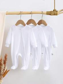 3pcs/Set Newborn Baby Rompers, Long Sleeve Footed Jumpsuit Bodysuit Pajamas
