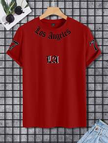 Manfinity EMRG Men's Letter Print Round Neck Casual Loose T-Shirt - Red - View 2