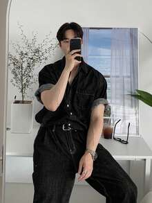 DAZY Men's Solid Dark Grey Denim Suit, Spring/Summer - Black - View 3