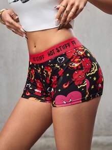 HOT STUFF X SHEIN Quần short dệt kim họa tiết hoạt hình đường phố thời trang hè dành cho nữ. - màu đen - Xem 5