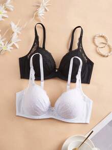 DesireSculpt Set de 2 sujetadores básicos con aros y relleno, cómodos y con encaje - Multicolor - Ver 4