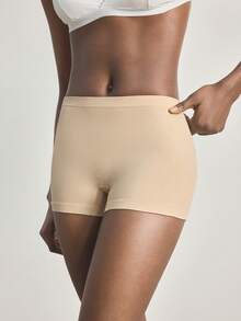 Ocili 女士纯色罗纹休闲舒适日常平角内裤 - 杏色 - 查看 4