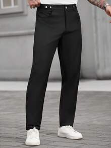 Manfinity CasualCool Pantalones de traje casuales y versátiles de unicolor con bolsillo y botón para hombres - Negro - Ver 6