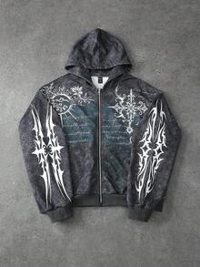 ROMWE MEN Goth Áo hoodie nam thời trang phối màu tương phản - màu đen - Xem 2