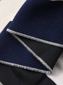 FRIFUL 女士常规翻领宽松半开襟 Polo 衫，荷叶边下摆撞色拼接 - 藍色 - 查看 7