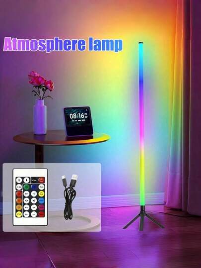 1 USB Smart LED Corner Floor Lamp RGB Multi Color Atmosphere Light For Game Room Dance Party Living Room Bedroom Gaming Decor Modern Essential Home Accessory