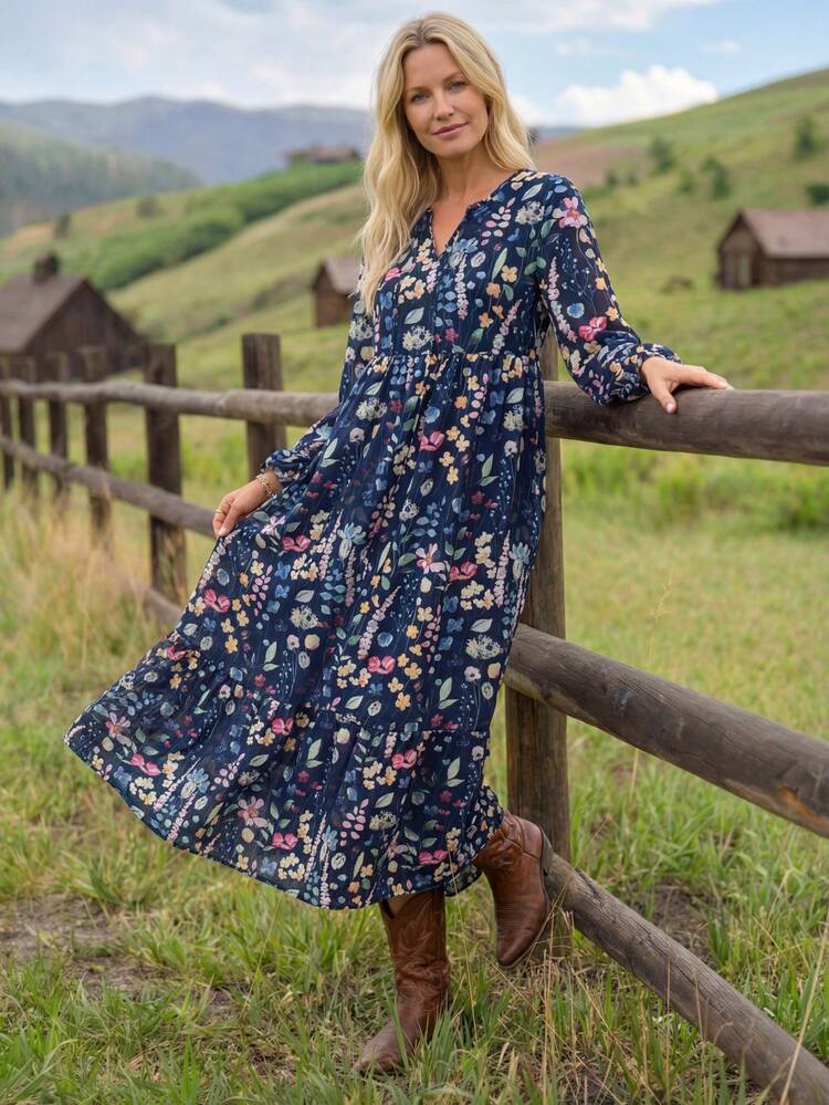 EMERY ROSE Vestido casual de mujer con estampado floral para vacaciones - Multicolor - Añade 4