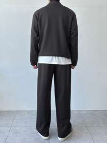 DAZY Men's Solid Gray Half-Zip Pullover Sweatshirt Set, Autumn - Grey - View 2