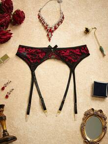 PinupPomp 1件装女士蕾丝蝴蝶结装饰性感吊袜带