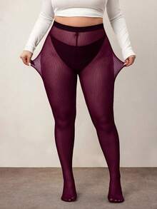 Hourglow 大码纯色透明弹力高腰连裤袜 - 酒紅色 - 查看 5