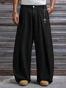 AXEPEAK Men's Pleated Slant Pocket Casual Wide Leg Pants - Black - View 1