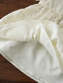 Cozy Pixies 女婴宽松可爱圆领3D立体花朵泡泡袖中长连衣裙，带蝴蝶结，杏色和香槟色，适合婚礼、花童、生日派对等场合 - 杏色 - 查看 6