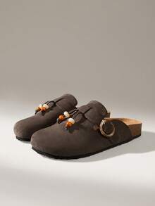 Solecia Women's Buckle Design Casual Fashionable Slip-On Flat Shoes - Coffee Brown - View 2