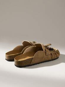Women's Casual Slip-On Mules With Tassel Design, Versatile For Daily Wear - Khaki - View 4
