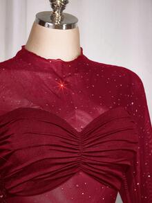 SHEIN ICON 大码女士性感夜店风黑色迷你连衣裙 - 酒紅色 - 查看 10
