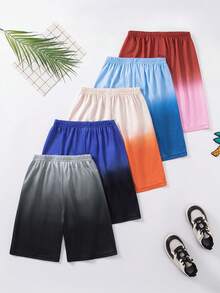 SHEIN Fantacosmos 5件套青少年男童休闲运动风渐变色网眼面料及膝短裤，适合日常穿着和户外活动，夏季 - 彩色 - 查看 2
