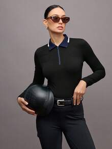 Activina Women's Contrast Collar Fitted Long Sleeve Equestrian Top