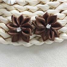 30Pcs/Set Solid Color Garment Decoration Excipient, Cute Fabric Rhinestone Decor Flower Design DIY Jewelry Accessory For Sewing - coffee color - View 1