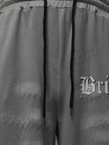 ROMWE MEN Street Life Spring Casual Graphic Men'S Casual Angel Print Drawstring Waist Pants - Grey - View 3