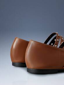 CUCCOO GRLICON Women's Rivet Decor Buckle Pointed Toe Flat Shoes Valentine's Day - Brown - View 4