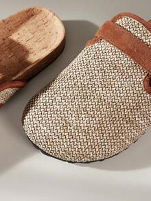 Solecia Women's Woven Textured Strap Buckle Decor Round Toe Slip-On Backless Flat Sandals, Comfortable Minimalist Design For Vacation, Brown, Versatile For Commuting And Casual Wear - Brown - View 5