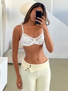 Aloruh 女士心形印花蝴蝶结装饰时尚文胸 - 白色 - 查看 8