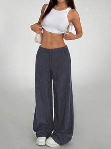 StreetHx Women's Elegant Slimming Casual Wide-Leg Trousers Fall Cloth For Women - Navy Blue - View 5