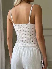 CovetEZ Áo hai dây nữ cổ chữ V, dây đeo điều chỉnh được, họa tiết trái tim trang trí ren, ôm sát, cúp ngực cố định chống xê dịch, thích hợp cho mùa hè. - Nhiều màu - Xem 2