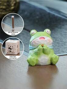 POKOJA LAND 1个迷你青蛙熊猫香炉，可爱宠物祝福设计，陶瓷树脂材质，桌面装饰，锥形香薰棒，适用于芳香疗法、冥想、祈福，是送给女性、男性、朋友、办公室、家庭、书房装饰、禅意放松、新奇热门商品 - 彩色 - 查看 4