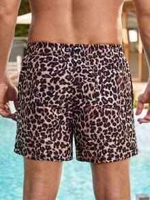 Manfinity VDAYZ 男士豹纹休闲沙滩短裤 - 咖啡棕 - 查看 6