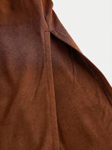 SHEIN 少女休闲优雅不对称领口褶皱腰身修身针织长裙，适合万圣节派对、返校装扮、聚会等场合，棕色 - 棕色 - 查看 4