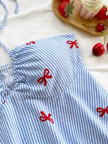 Soleia Women's Vacation Striped Bow Print Front Tie Halter Neck Camisole, Autumn/Winter Undershirt - Multicolor - View 6